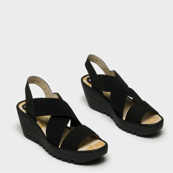Fly London Shoes - Fly London Black Wedge Platform Strappy Sandals